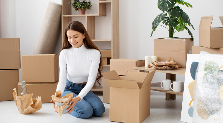 Girl unboxing the items